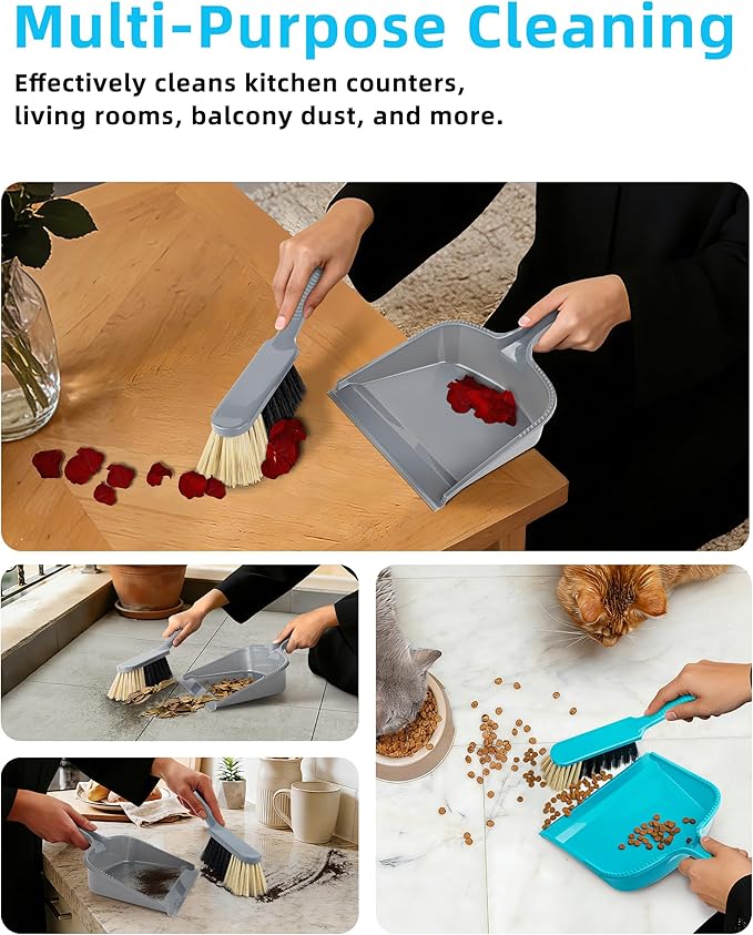 MR.SIGA Dustpan and Brush Set Pack of 2 Set Blue &amp Grey