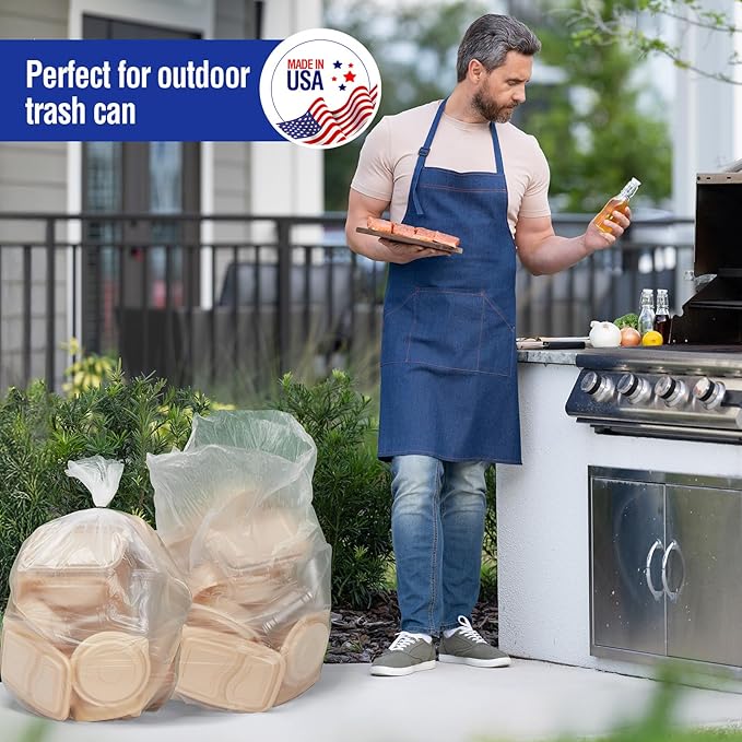 Delxo 30-33 Gallon Clear Trash Bags 250 Count – Medium Duty Garbage Bags Thick Durable &amp Puncture-Resistant Plastic Perforated Design– Made in USA for Kitchen Yard Office &amp Party