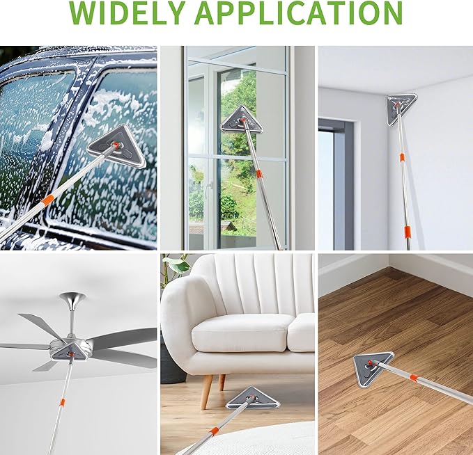 Long Handle Wall Mop 85 Inch Wall Cleaner Ceiling Duster Extension Pole 39 to 85 360° Rotatable Baseboard Wall Window Duster Dry Dust /Wet Wash Cleaning Tool with 6 Replacement Chenille Pads