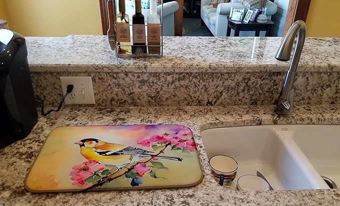 Caroline's Treasures DAC3225DDM Goldfinch Dish Drying Mat Absorbent Dish Drying Mat Pad for Kitchen Counter Dish Drainer Mat for Countertop 14 x 21 Multicolor