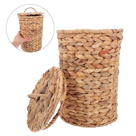 ABOOFAN Rustic Woven Wastebasket with Lid Seagrass Trash Can for Kitchen Bathroom and Bedroom Breathable Design for Easy Maintenance and Stylish Functionality