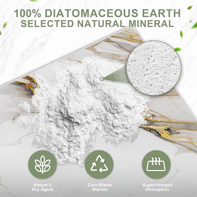 Large Stone Drying Mat for Kitchen Counter 24 × 16 Diatomite Dish Drying Mat Quick Dry Stone Mats Ultra Absorbent Natural Diatomaceous Earth Mats for Dished Bottles White Marble