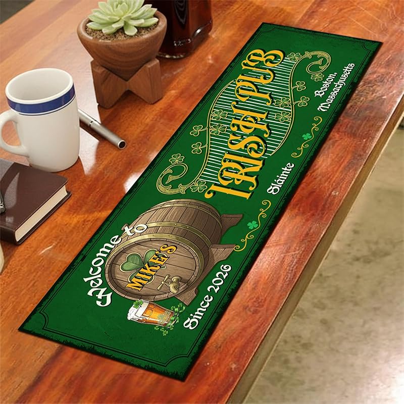 Personalized Irish Bar Mat St Patrick's Day Decor Bar Basement Lucky Shamrock Spill Barmat Dish Drying Mat Irish Decor (03)