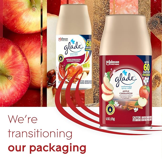 Glade Automatic Spray Refill Air Freshener for Home and Bathroom Apple Cinnamon 6.2 Oz (Pack of 4)