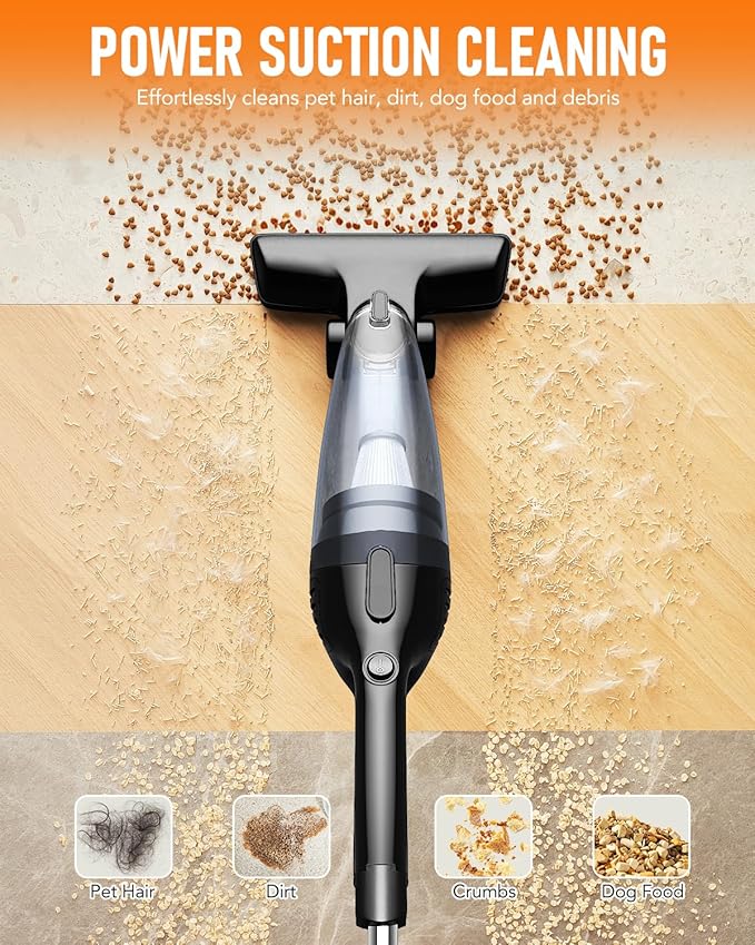 Corded Stick Vacuum Cleaner 15000Pa Powerful Suction Lightweight 3 lbs Corded Vacuum for Pet Hair &amp Hard Floors Long 16.7ft Cord 1L Dust Cup &amp Crevice Tool Included (Black)