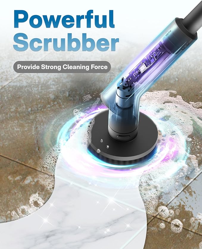 HOTO Cordless Electric Spin Scrubber IPX7 Full Body Waterproof Bathroom Cleaning Brush Max 22 in-lb Shower Scrubber Brush with Long Handle 6 Brush Heads Power Scrubber for Bathroom Floor Tile