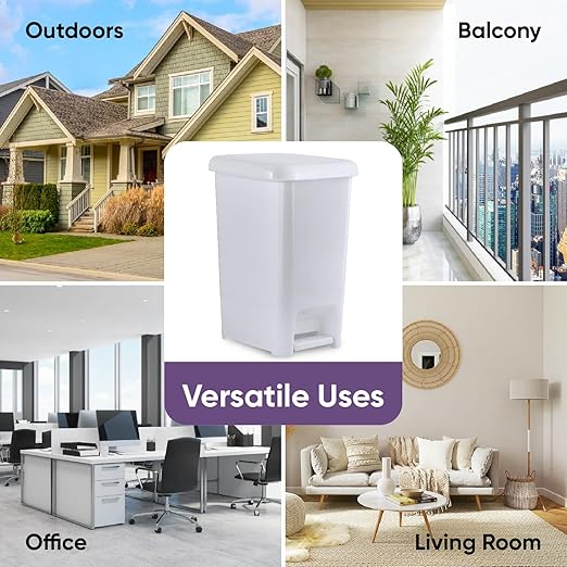 Superio Slim Trash Can with Foot Pedal – 6.5 Gallon Step-On Trash Can Plastic Garbage Can with Lid Trash Can for Bathroom Bedroom RV Kitchen Office Patio or Dorm – White Smoke