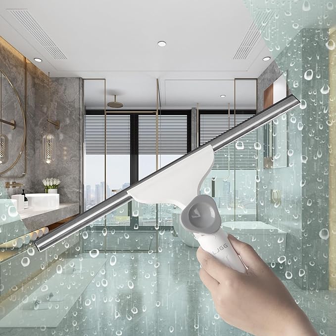 Window Cleaning Squeegee Kit 14 Silicone Blade and Microfiber Scrubber with 54 Aluminum Handle 2-in-1 Rotating Window Cleaner for Glass Doors Shower Mirrors and Home Windows – LJGG (Gray/White)