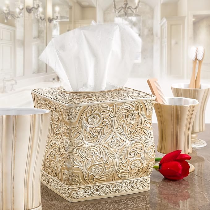 Creative Scents Victoria Bathroom Trash Can 1.32 Gal / 5L - Decorative Bathroom Wastebasket - Durable Beige Waste Bin - Waste Basket for Bathroom Bedroom Powder Room or Living Room Decor