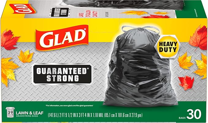 Glad Large 30 Gallon Trash Bags Unscented Heavy Duty Garbage Bags Forceflex with Drawstring 30 Count (Packaging May Vary)