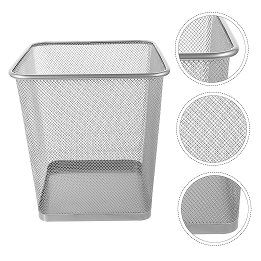 Garneck Household Sturdy Iron Framed Trash Can Ventilated Mesh Design Garbage Container for Bedroom Office and Indoor Use Stylish and Practical Wastebasket