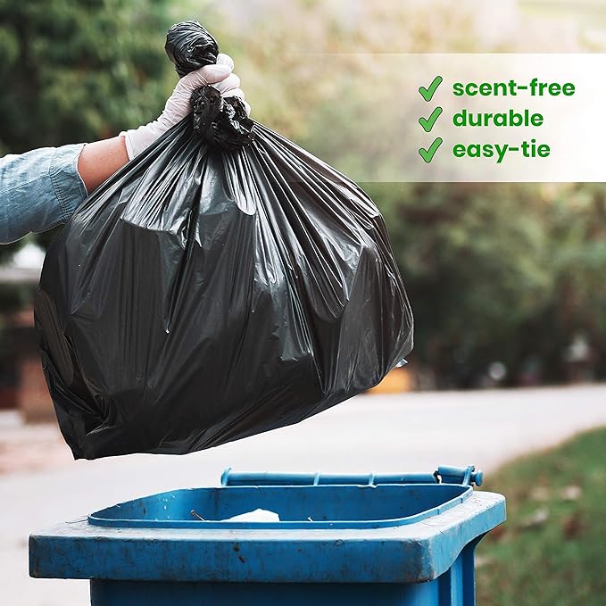 Easy Grab Trash Bags 55-60 Gallon (100 Count) - Super High Density Rolls (Heavy Duty Can Liners Garbage Bags Bulk Contractor Bags with 50 55 60 Gallon Capacity) (Black)