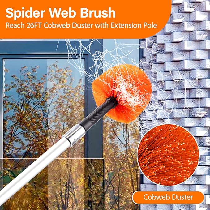 30FT High Reach Duster Cleaning Kit with 5-24 FT Extension PoleHigh Ceiling Dusting and Window Cleaning Kit with Microfiber Feather DusterCobweb DusterCeiling Fan DusterWindow Squeegee Cleaner
