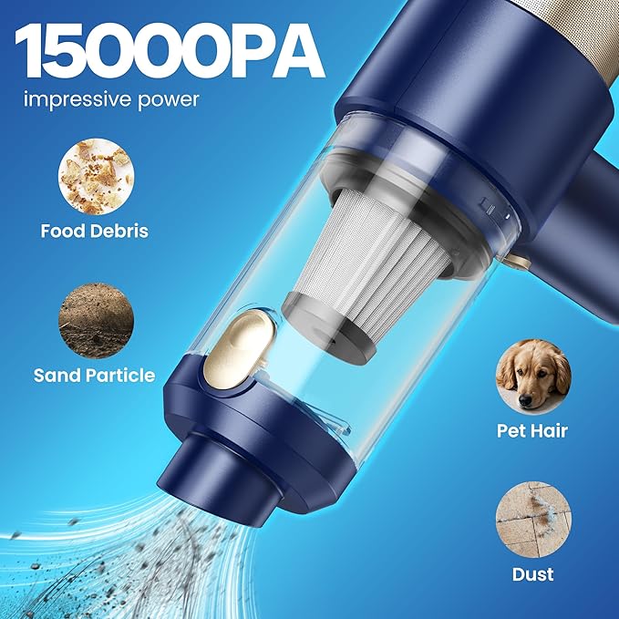 Car Vacuum Handheld Vacuum Cleaner 15000PA Suction Mini Vacuums with Air Duster and Blower Portable Hand Held Vacuum for Car House Crumbs Hair (Blue)
