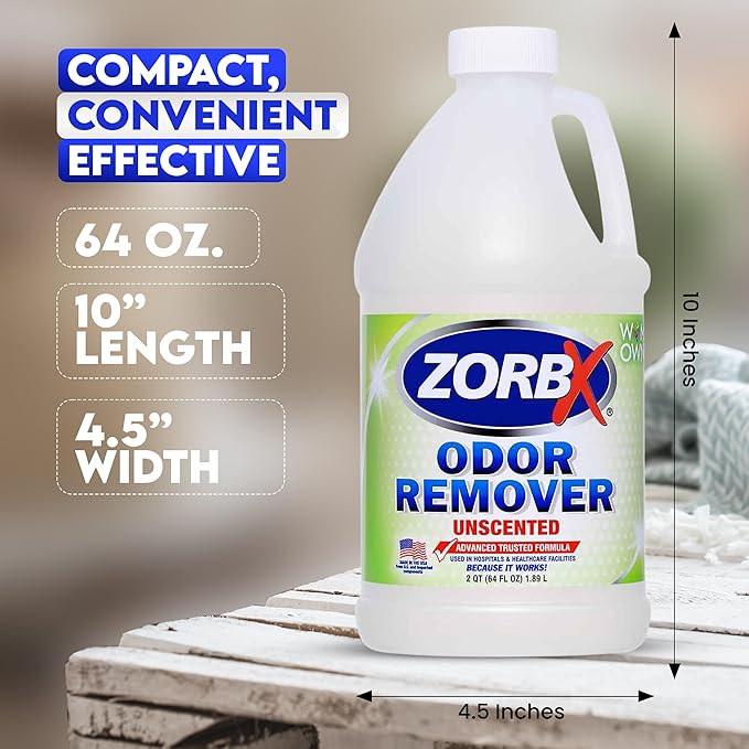 ZORBX Unscented Odor Eliminator for Strong Odor 64 oz - Used in Hospitals &amp Healthcare Facilities - Advanced Trusted Formula Fast-Acting Odor Remover Spray for Dog Cat House &amp Carpet