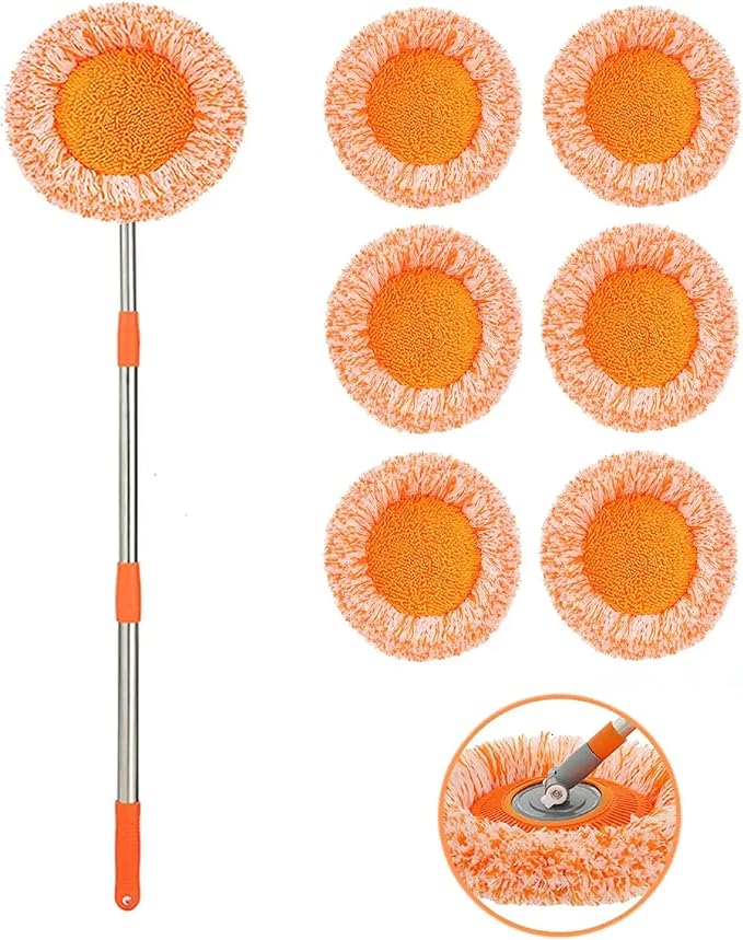 360° Rotatable Adjustable Cleaning Mop - 2022 New Extendable Wall Cleaning Mop Long Handle Microfiber Spin Mop Easy Cleaning Spin Mop Head Replacement Ceiling Window (with 6 Mop Heads)