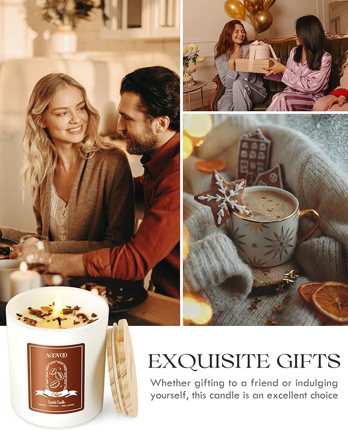 AOOVOO Macchiato Coffee Scented Candles for Women - Aromatherapy Candle with Crystals Inside 10oz 60H Burning Time Soy Candles for Home Scented Birthday Gifts Valentines Day Candle for Women Mom