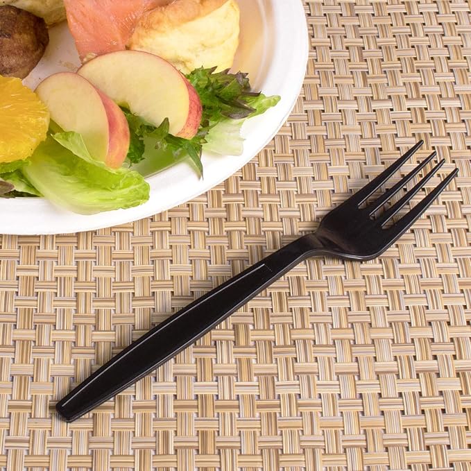 Karat [7 - 1000 ct] Heavy Duty Plastic Forks Individually Wrapped - Sturdy Disposable Forks for Restaurants &amp Food Trucks | Black