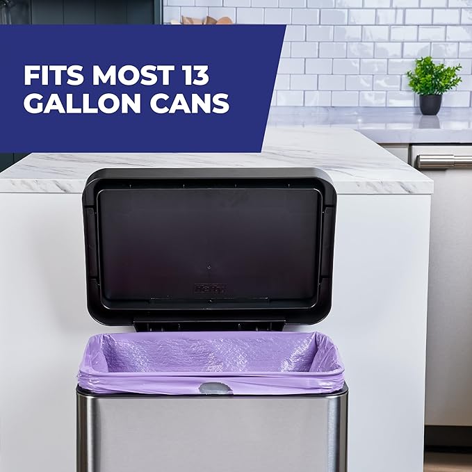 Hefty Ultra Strong 13 Gallon Trash Bags Tall Kitchen Trash Bags 13 Gallon Size Resist Leaks Punctures and Rips Continuous Odor Control Purple Fabuloso Scent 110 Bags
