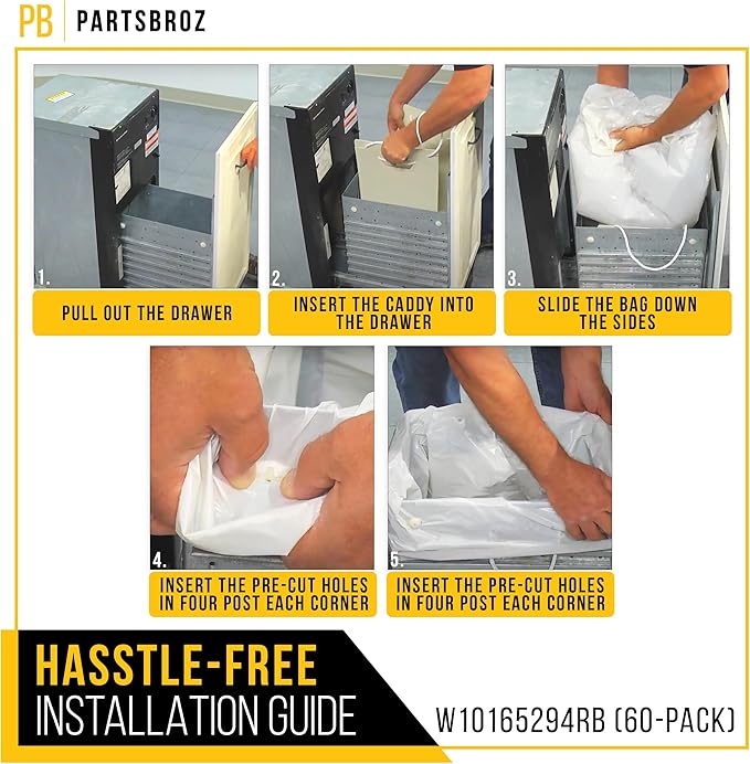 PartsBroz Trash Compactor Bags (60-Pack) for KitchenAid KUCC151GSS1 Trash Compactor Bags Bags Heavy Duty