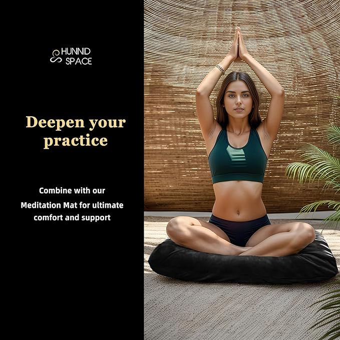 Meditation Zafu Cushion Set with Buckwheat Hulls &amp Memory Foam - Ergonomic Support for Yoga &amp Sitting - Removable Machine-Washable Luxury Velvet Cover - for Adults and Kids (Black)
