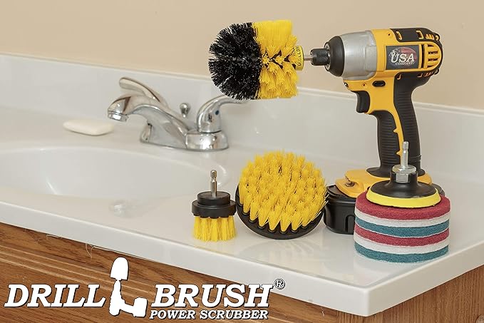 Drillbrush Power Scrubber Brush Set - Drill Brush Attachment - Grout Brush Drill Attachment - Drill Scrubber Attachment - Bathroom Cleaner Scrub Brush - Toilet Brush Cleaning Supplies - Grout Cleaner