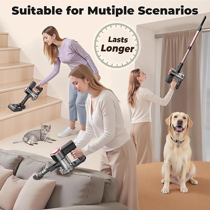 Cordless Vacuum Cleaner Powerful Lightweight Stick Vacuum with Self-Standing Anti-Tangle 8-in-1 Rechargeable Vacuum Cleaners for Home Hardwood Floors Carpet Pet Hair