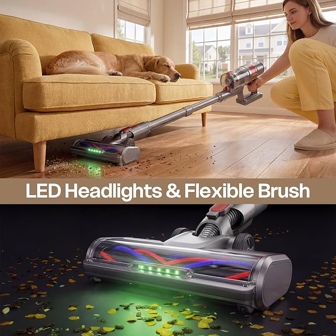 Cordless Vacuum Cleaner 600W/50KPA Stick Vacuum with Rechargeable Design Up to 60 Minutes Powerful Suction Lightweight Vacuum Cleaner for Home/Pet Hair/Carpet/Hard Floor Grey