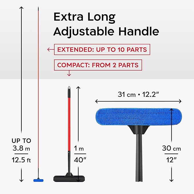 Tyroler Professional Window Squeegee for Home1 ft-12.5 ft Long Squeegee for Window Cleaning 2-in-1 Window Cleaning Squeegee Kit Indoor &amp Outdoor Window Cleaner Tool for High Windows &amp Glass