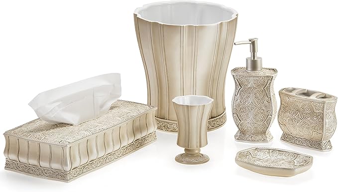 Creative Scents Victoria Bathroom Trash Can 1.32 Gal / 5L - Decorative Bathroom Wastebasket - Durable Beige Waste Bin - Waste Basket for Bathroom Bedroom Powder Room or Living Room Decor