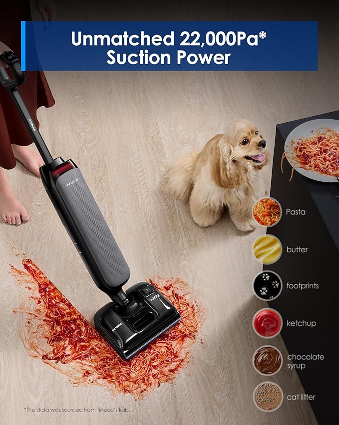 Tineco Wet Dry Vacuum Cleaner 22kPa Suction Floor Cleaner Mop 50 Min Runtime iLoop Smart Sensor DualBlock Anti-Tangle Design 185℉ Flashdry Dual-Edge Cleaning 180° Lay-Flat Floor One S7 Artist