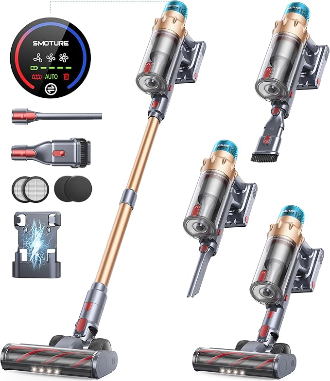 Cordless Vacuum Cleaner 650W 55KPA 70 Mins Runtime Self-Standing Vacuum Cleaners for Home Stick Vacuum with Charging Dock Station Removable Battery Handheld Vacuum for Pet Hair/Carpet/Floor