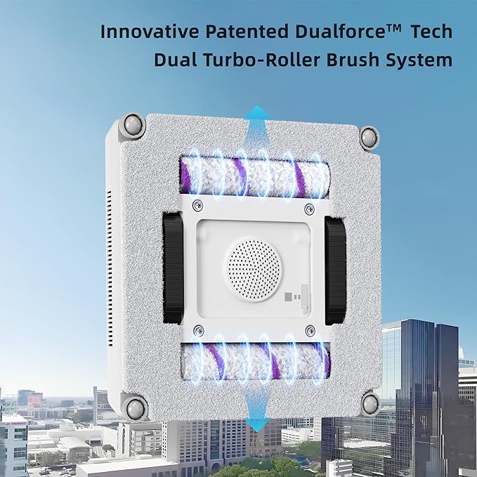 Window Cleaning Robot - Patented DualFore Tech Turbo Roller Brush + Microfiber Pad Combo Cleaning 6 Wide-Angle Spray Nozzles AI Nav Multi-Layer Safety App/Remote Control