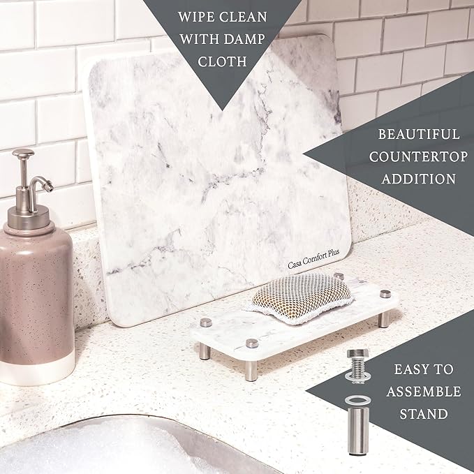 Stone Dish Drying Mat 2 Piece Set Water-Absorbent. Stone Drying Mat For Kitchen Counter [Quick Drying] Diatomaceous Earth Dish Drying Mat Contains Large &amp Small Stone Drying Tray. L11.75 x W15.