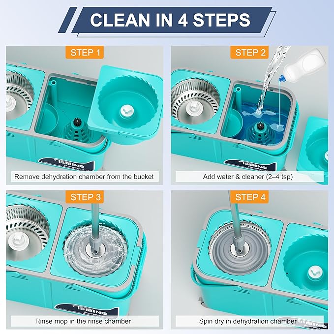 Easy-Use Spin Mop for Cleaner Controlled Rinsing Clean &amp Dirty Water Separation Mop Bucket for Pet &amp Family Homes360° Swivel Wheels Safe for Hardwood &amp Tile Adjustable Handle6 Reusab