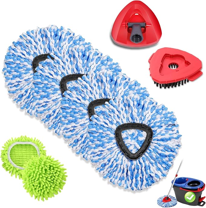 Microfiber Spin Mopping Refills Head for Oceda RinseClean 2-Tank System1 Gray Mop Scrub Brush + 1 Mops Base + 6 Pack Easy Cleaning Mop Heads Replacements