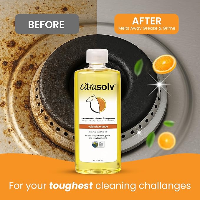 Citra Solv Concentrated Household Cleaner &amp Degreaser -Valencia Orange Scent 8 fl oz Safe Effective and Versatile Cleaning Solution Natural Ingredients Non ToxicBiodegradable Made in USA (12)
