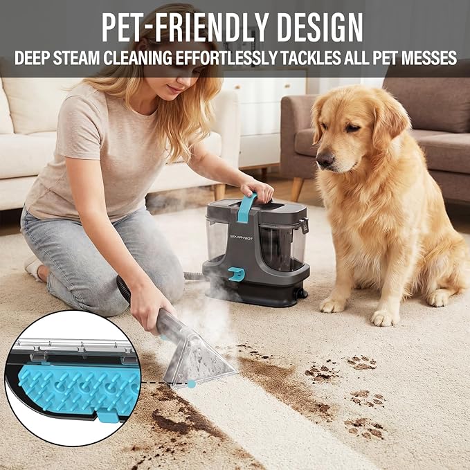 Portable Carpet Cleaner Machine with Steam and Heating Techology18Kpa Powerful Suction with Versatile Tools for Pets CouchSpot Cleaner for Stairs/Furniture/Rug(Gray)(AC0201)