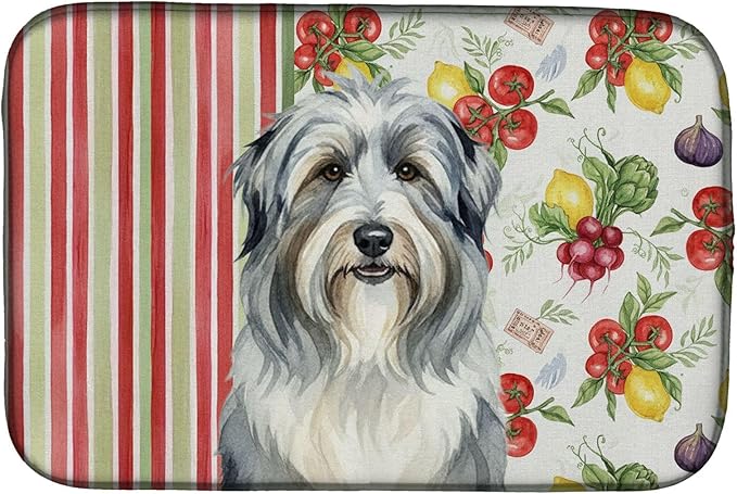 Caroline's Treasures Bearded Collie Vegetables Dish Drying Mat Absorbent Dish Drying Mat Pad for Kitchen Counter Dish Drainer Mat for Countertop 14 x 21 Multicolor