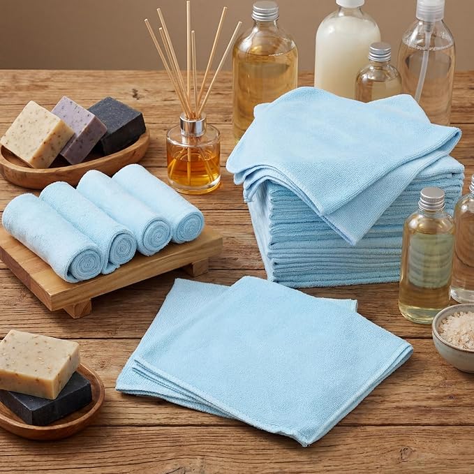 Nuenen Cleaning Cloths for Cars 16 x 16 Inch Ultra Absorbent Towels Drying Microfiber Reusable Cleaning Supplies House Kitchen Window Microfiber Towel(Light Blue60 Pcs)