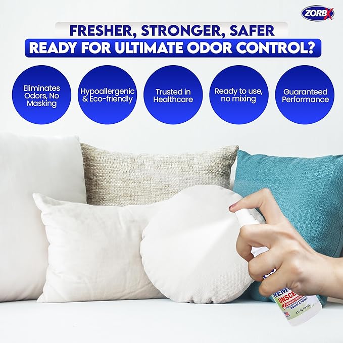 ZORBX Unscented Odor Eliminator for Strong Odor 2 Oz Pack of 24 - Used in Hospitals &amp Healthcare Facilities - Advanced Trusted Formula Fast-Acting Odor Remover Spray for Dog Cat House &amp Ca