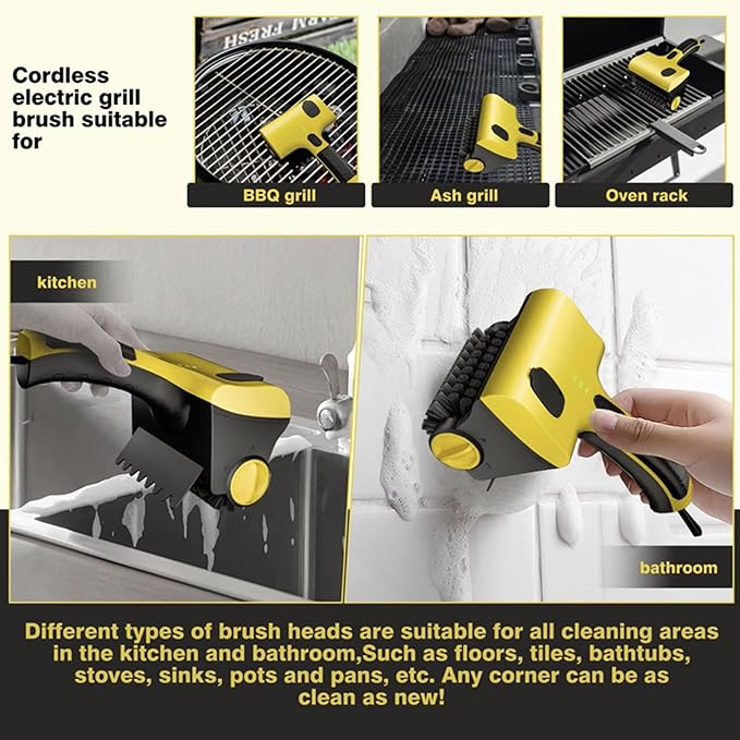 Electric Grill Clean Brush304SS Power Roller Effectively Removes Stubborn Burnt Residues2-SpeedCordless360° Rotating Rechargeable BBQ Tool IPX7 Waterprooffor BBQ Grill Bathroom and Kitchen