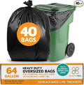 PlasticMill Heavy Duty Trash Bags - Black Garbage Bags - Plastic Trash Bags - Tall Trash Bags Trash Can Liners - 64-Gallon Large Kitchen Trash Bags 2 Mil 50x60 (40-Count)