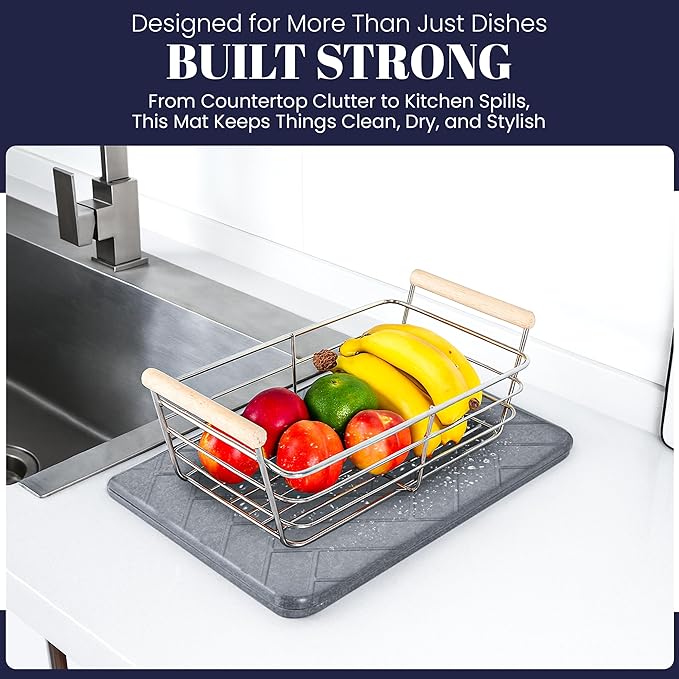 Large Folding Stone Dish Drying Mat for Kitchen Counter – Super Absorbent Diatomite Stone Drying Mat for Dishes Cups &amp Bottles – Quick Dry Space-Saving Multi-Use Kitchen Bath &amp Pet Mat – 2