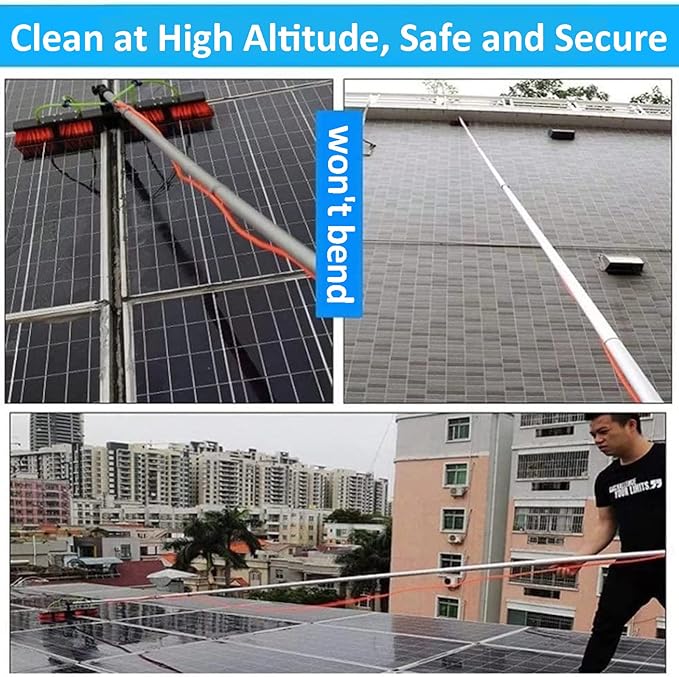 Window Cleaning Kit Lightweight Aluminum Alloy Water Fed Pole Solar Panel Cleaning Brush and Pole Telescopic Water Brush for Cars Glass Curtain Walls Solar Panels Windows