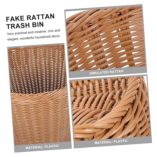 Alipis Woven Wastebasket Eco-Friendly Simulated Rattan Trash Basket for Office Home Sturdy Beige Design Decorative Container for Bathroom Kitchen Living Room