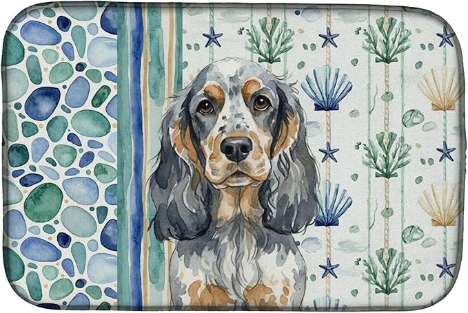 Caroline's Treasures Blue Roan &amp Tan English Cocker Spaniel Coastal Sea Glass Dish Drying Mat Absorbent Dish Drying Mat Pad for Kitchen Counter Dish Drainer Mat for Countertop 14 x 21 Multicolo