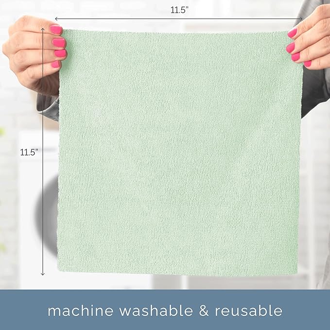 S&ampT INC. 100 Pack Microfiber Cleaning Cloth Edgeless Bulk Towels for Home Reusable Microfiber Towels for Cars Cleaning Rags Assorted Green and Grey 11.5 Inches x 11.5 Inches 100 Count