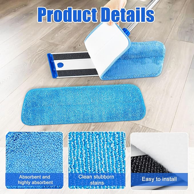 Flat Mop with Stainless Steel Handle Handle Adjustable 3 Sections Splice Microfiber Mop Floor Cleaning 4 Pieces Mops Cloth Wet &amp Dry Pads Wet and Dust Mopping