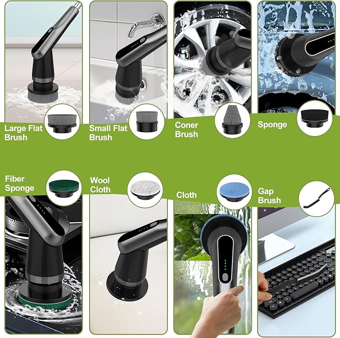 WKY-Electric Spin Scrubber - Upgraded 12-in-1 IPX7 Waterproof Shower Scrubber Retractable Handle &amp 2-Speed for Toilet Bathroom Bathtub Tile Floors